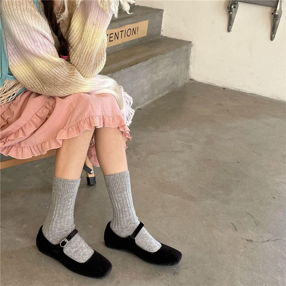 Solid Wool Cashmere Long Socks Casual Homewear Sleeping Socks  for Women & Men