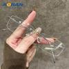 Ultra-light Frameless Glasses for Women with Myopia, Available with Prescription Lenses, Trendy and Pure, Small Square Frame, Blue Light Blocking