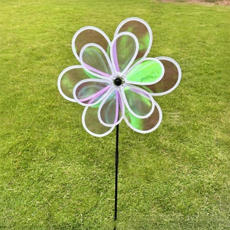 Reflective Ball Wind Spinner Colorful Windmill Sturdy Plastic Art Decor for Balcony Lawn Courtyard Outdoor Decoration