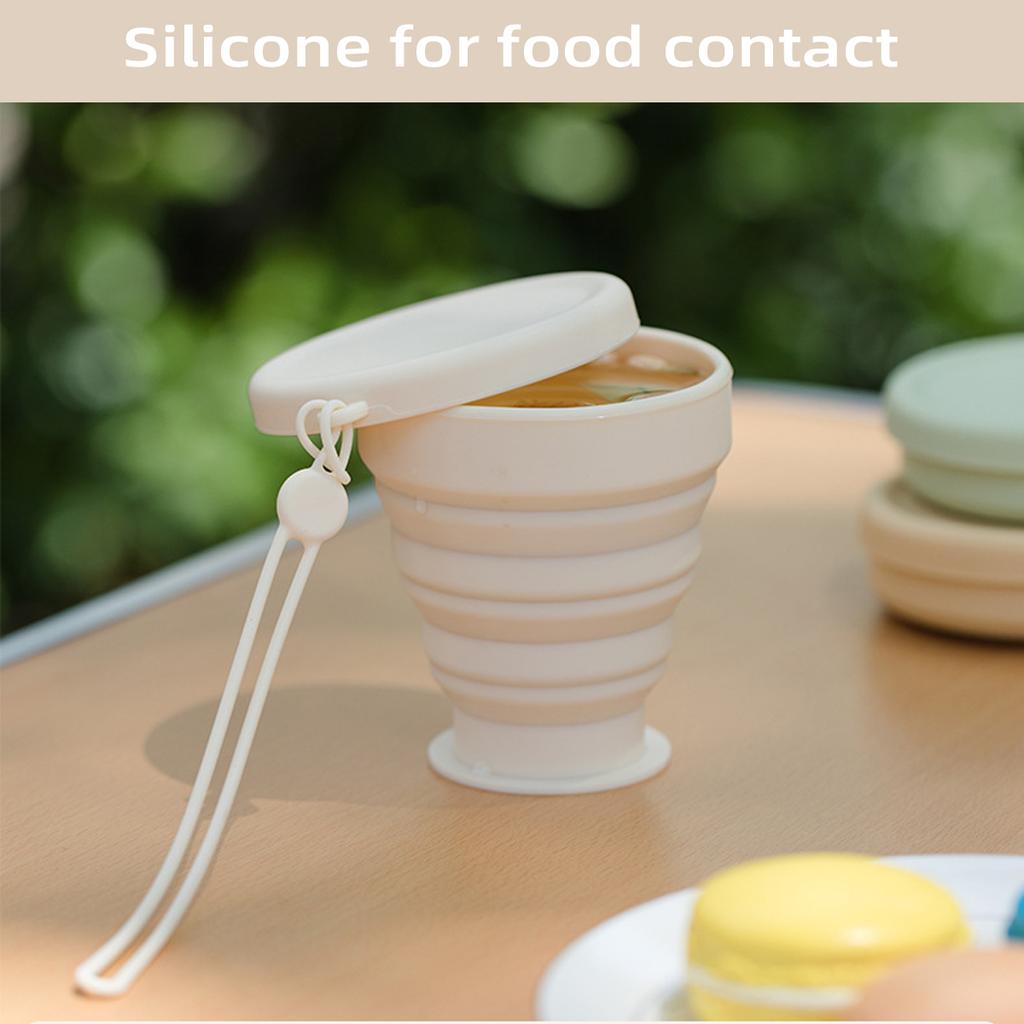 Silikonový skládací šálek na vodu Leeseph s víčkem, skládací cestovní šálek na kávu, opakovaně použitelné přenosné hrnky na pití pro kempování na cestách