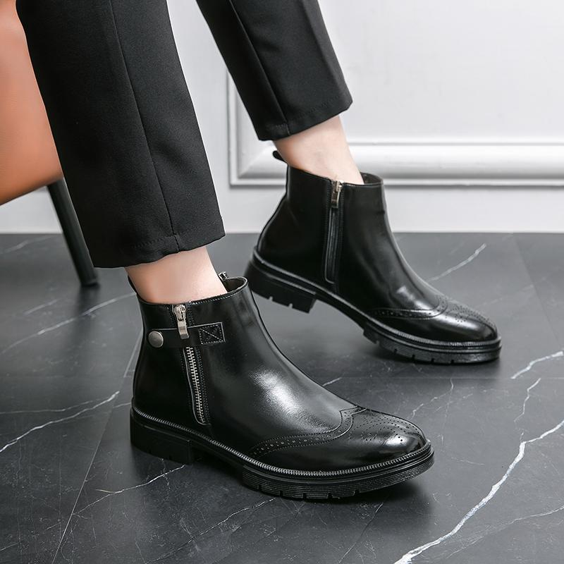 Fashion Men Business Ankle Boots Black Brown Thick Bottom Wear Resistant One Step Business Fashion Brand Cher Boots Size 38-46 Men Boots