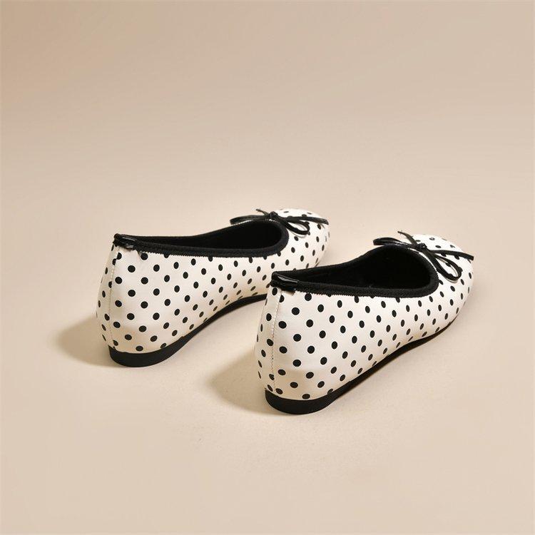 French Retro Inner Heightening Bow Polka Dot Light Mouth Single Shoes Women'S New Spring And Summer Skirt Mary Jane Shoes