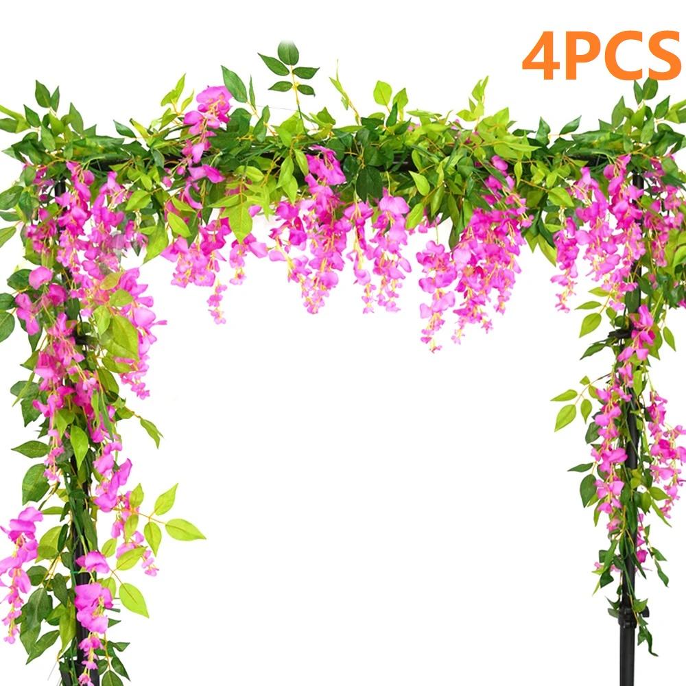 2/4pc 1.8M Wisteria Artificial Flowers Vine Garland Plants Wedding Arch Decoration Fake Plant Leaf Rattan Trailing Wall Flower