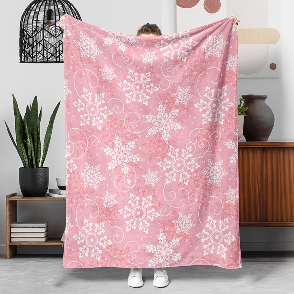 Red Snowflake Christmas Flannel Throw Blanket, White Swirl Snowflake Pattern Print Soft Warm Cozy Blanket for Sofa Bed Winter Xmas Home Decor