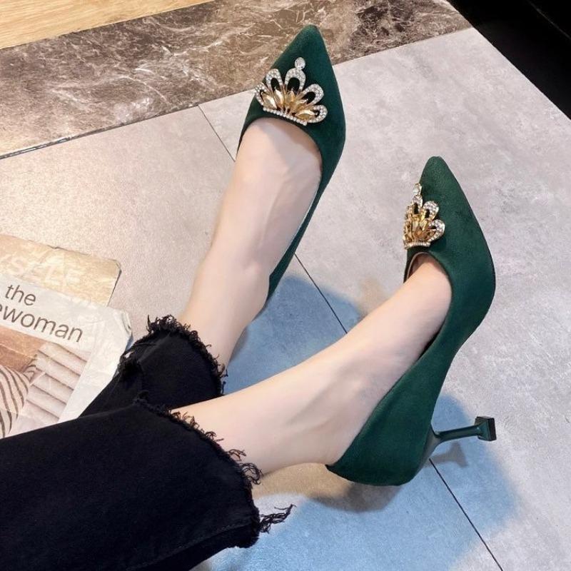 Fashion High Heels Women's Stiletto Heel Pointed Toe New Red Kitten Heel Princess Rhinestone Women's Single Shoes