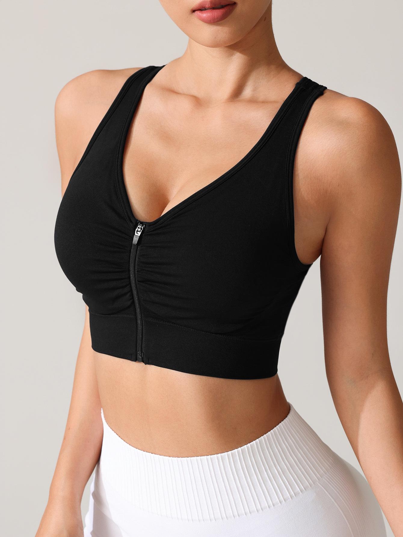 

Женский ударопрочный беспроводной спортивный бюстгальтер-борцовка с застежкой-молнией спереди - Дизайн с вырезами для бега, фитнеса и йоги. L