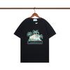 Casablanca Style Short Sleeve T-Shirt Men Women Blue Letter Print Casual Top