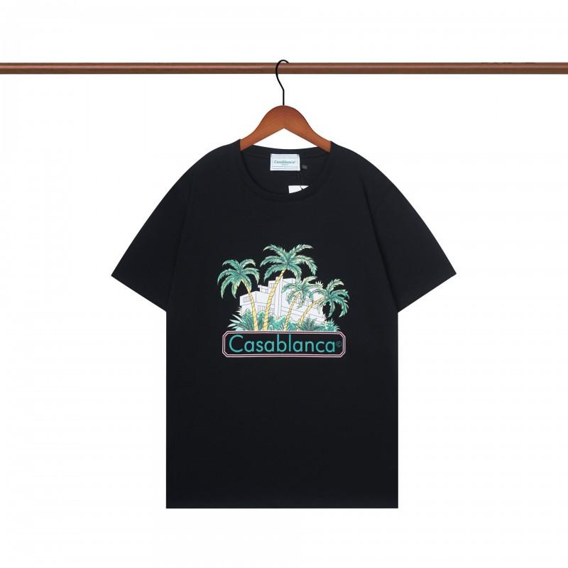 Casablanca Style Short Sleeve T-Shirt Men Women Blue Letter Print Casual Top