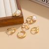6Pcs/Set Bohemia Vintage Metal Petal Flower Open Rings for Women Trend Baroque Pearl Geometric Ring Daily Jewelry Gift