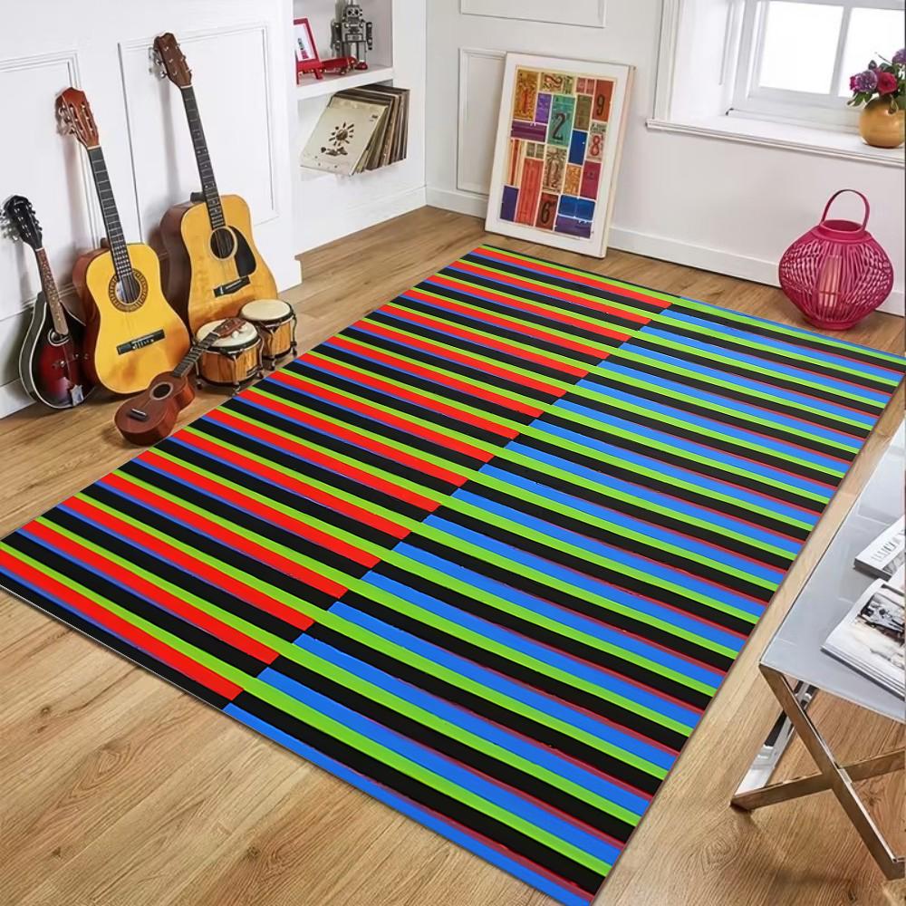 Colorful Striped Printed Carpet Colorful Line Pattern Carpet Anti Slip Entrance Door Mat Living Room Bedroom Decoration Rug