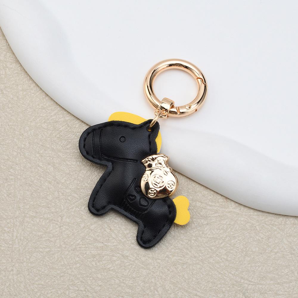 Instant Wealth Leather Keychain: Cartoon Pony Bag Charm & Couple Car Pendant - New Year Gift