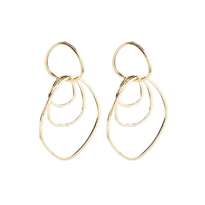 Big Metal Multilayer Circle Round Drop Earrings for Women Irregular Geometric Line Hollow Jewelry