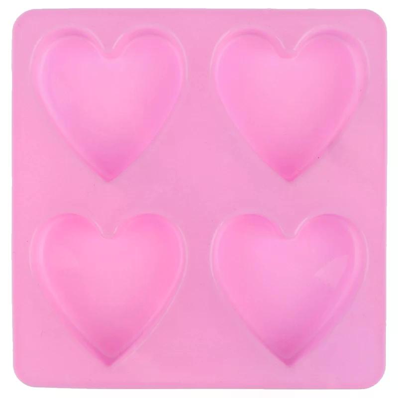 1Pcs 4 Cavity Handmade Silicone Soap Mold Heart 3d Craft Soap Making For Candle