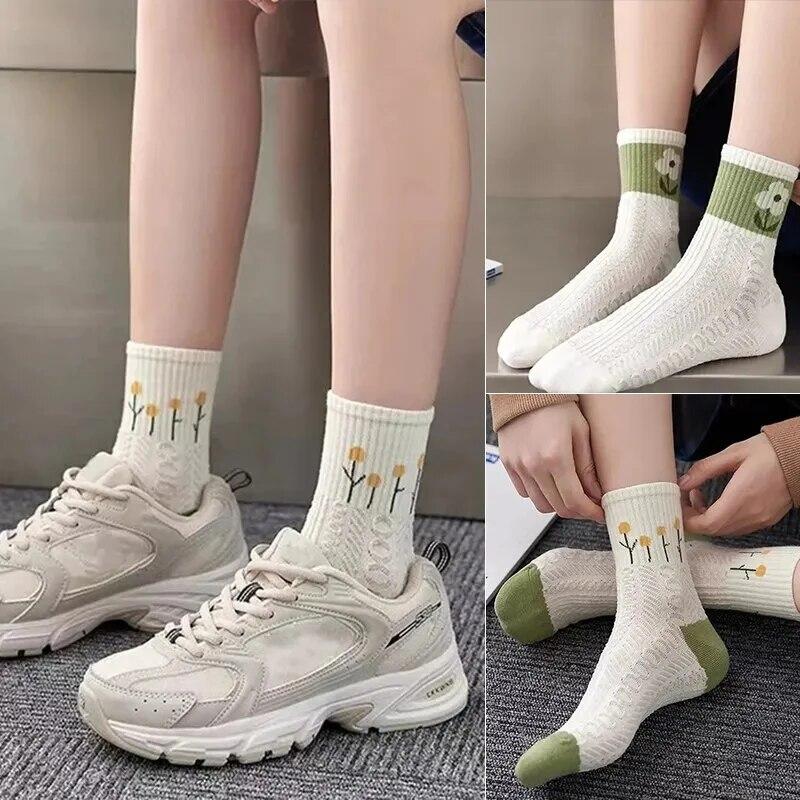 Xiaomi Mädchen Kurze Socken 5 Paar Niedlicher Mittlerer Blumenprint Süßer Stil Hautfreundlich Bequem Und Atmungsaktiv Reine Baumwolle Für Alle Sea
