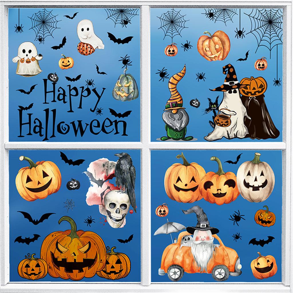 Halloween Window Clings Set Vintage Ghostly Pumpkins Bat Gnomes Decals Stickers for Home Glass Decors and Party Supplies