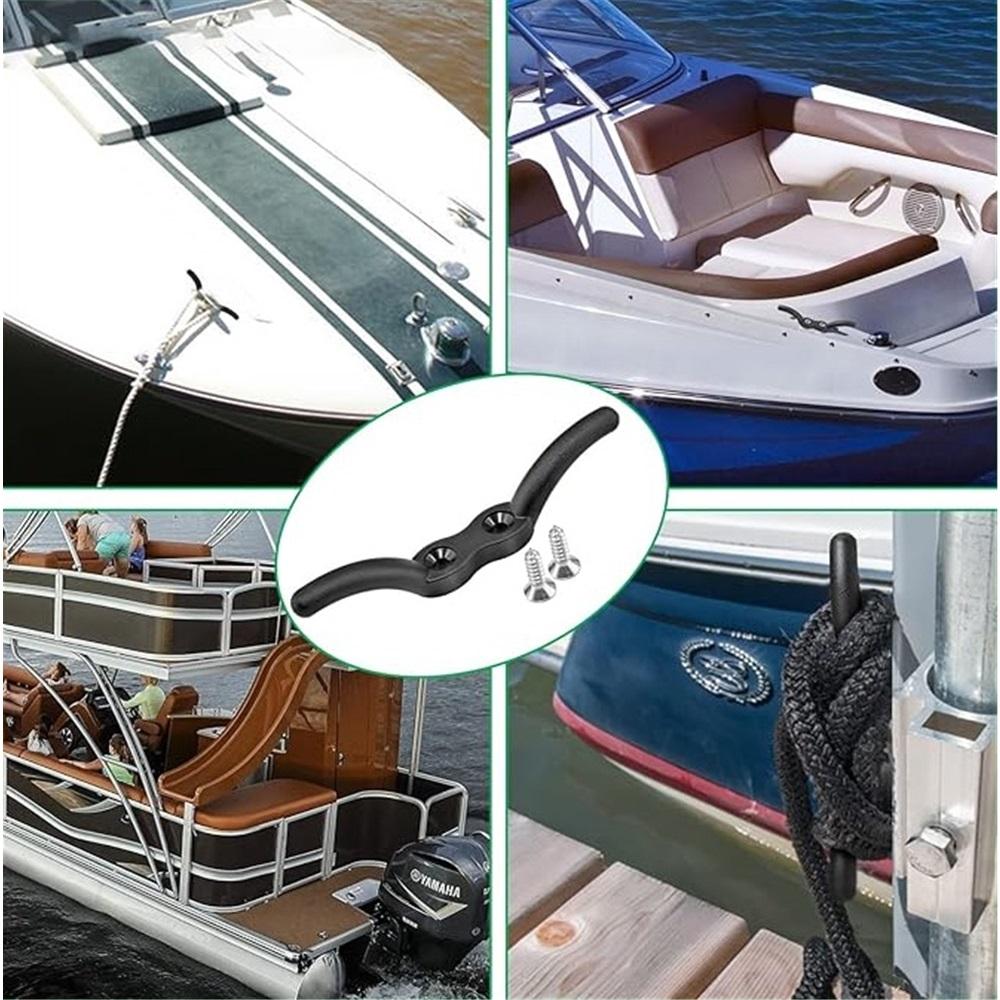 2 Pcs Nylon Boat Cleat – 4 Inch Black Rope Cleat, Heavy Duty Marine Mooring Cleat With Mounting Screws For Boats, Kayaks, DIY Projects