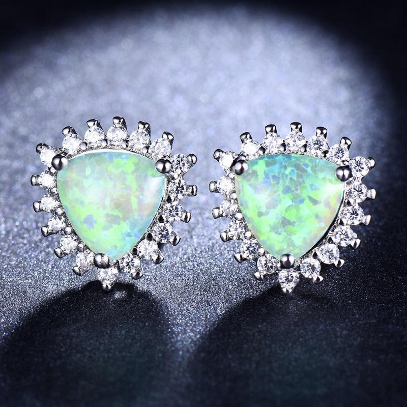 S Blue and White Green Orange Purple Triangle + White Diamond Women's Versatile Earrings