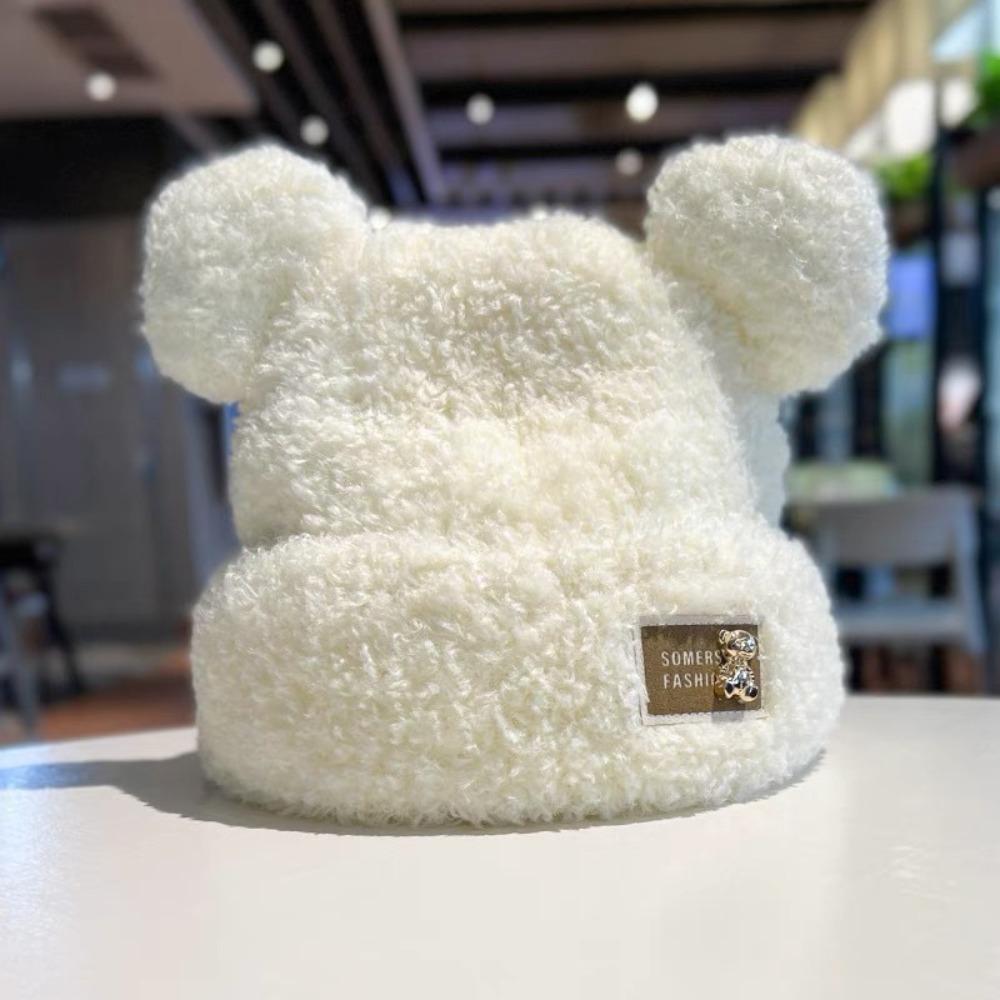 Solid Color Knitted Warm Cap Thickened Bear Ear Hat Fashion Plush Cap  Winter Outdoor
