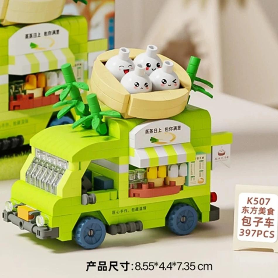 

Hot Diy Car Food Truck Fruit Ice Cream Store Flower Street View Building Blocks Kit Girls Bricks Model Kids Toy Children