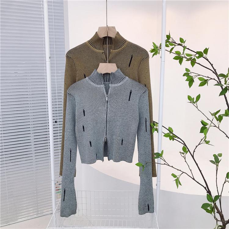 Vintage Zipper Strickjacke Frauen Y2k Ästhetischen Grunge Pullover Jacken Weibliche Harajuku Dünne Gestrickte Mäntel Femme C-246