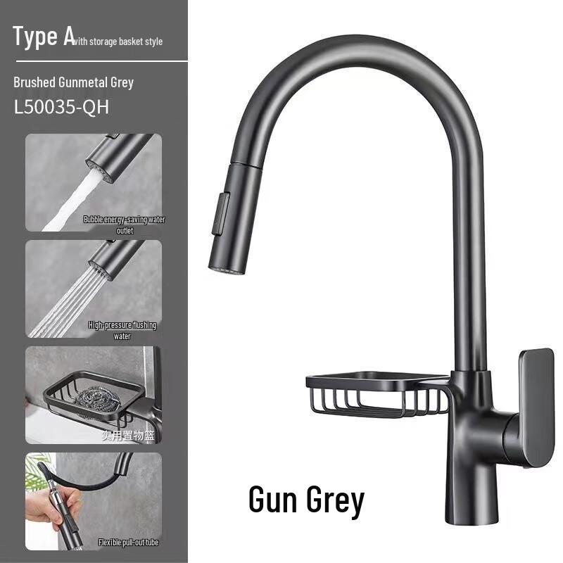 SIOYIE Gunmetal Gray Pull-Out Kitchen Faucet with Storage