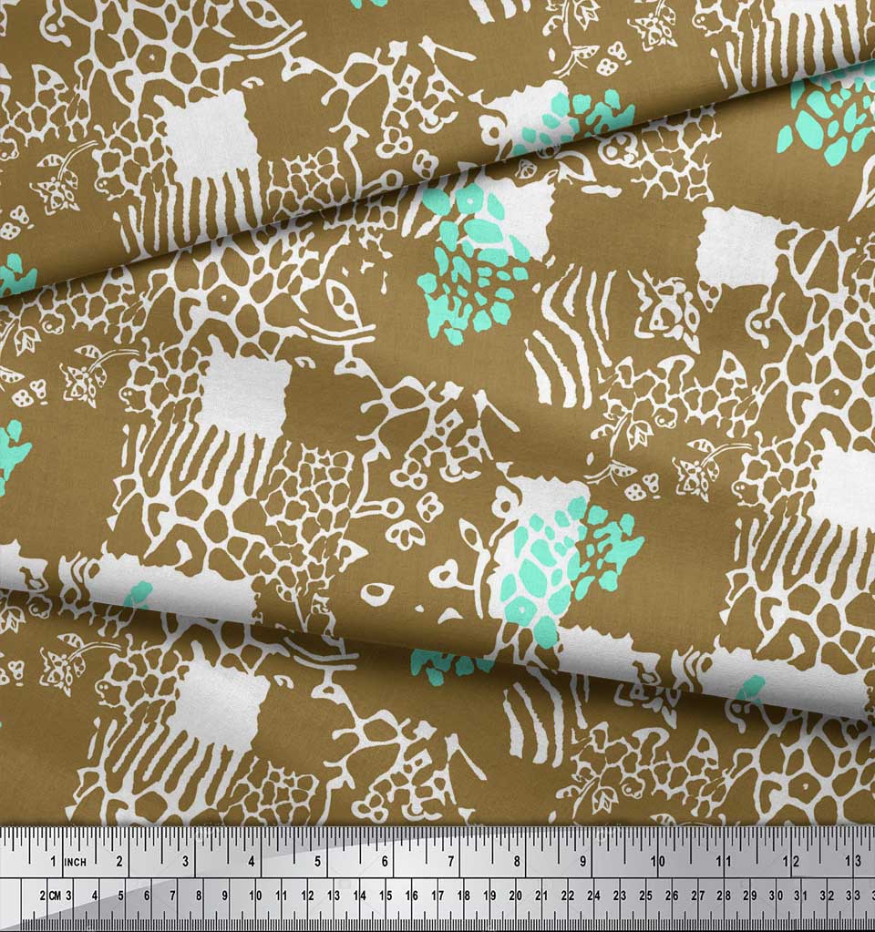 Soimoi Purple Japan Crepe Satin Fabric Brush Stroke & Leopard Animal Skin Printed Fabric 1 Metre 42 Inch