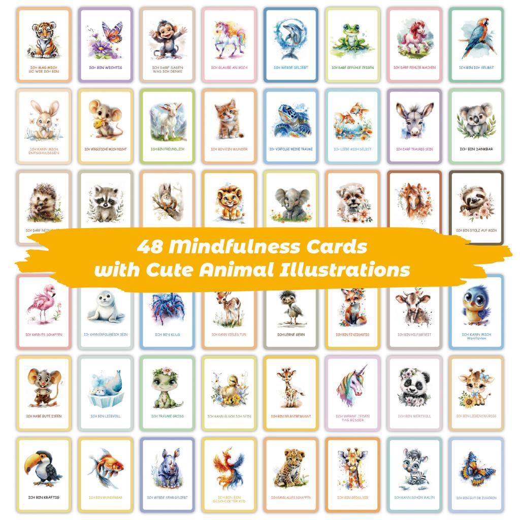 Kids Encouragement Cards Set With Colorful Watercolor Animals For Emotional Development And Focus