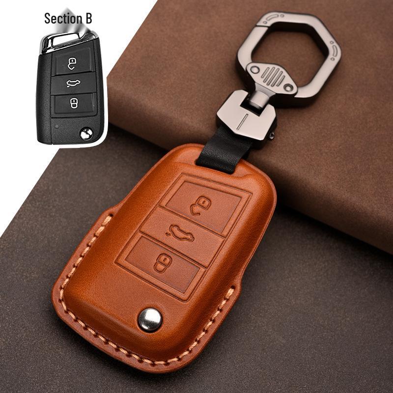 Genuine Leather Car Key Cover for Volkswagen: Fits T-Roc, Teramont, Tiguan, CC, Bora, Golf 7, Golf 6, Lamando.