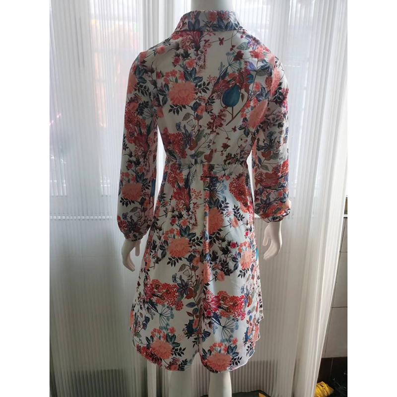 Nové letní šaty s dlouhým rukávem, s květinovým potiskem, vintage, dámské, na knoflíky, se šněrováním v pase, volné košilové šaty, dámská móda, ležérní áčkového střihu, dámské šaty 26201