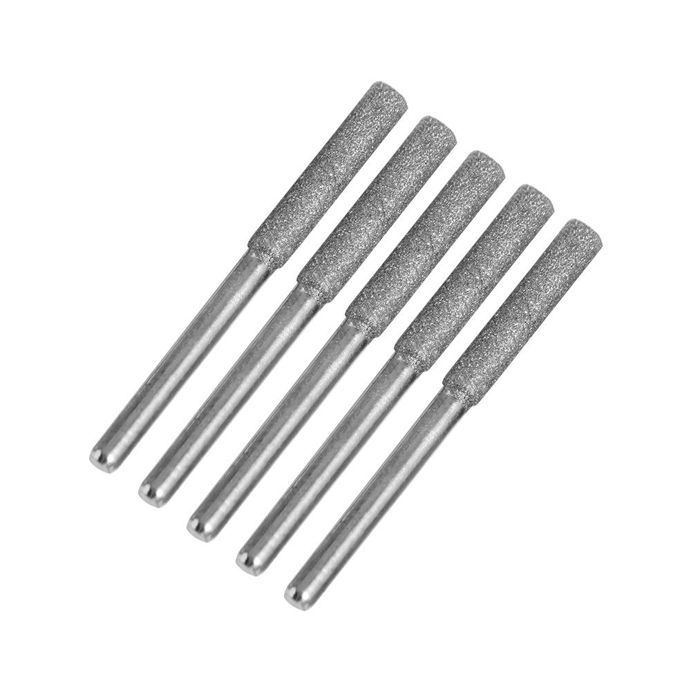 5pcs 4/4.8/5.5mm Diamond Coated Chainsaw Sharpener Stone Cylindrical Burr Polishing Chainsaw File Silver Abrasive Carving