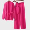 Women's Trendy Casual Wool Three-Piece Suit: Knitted Cardigan, Suspenders, and Wide-Leg Pants.