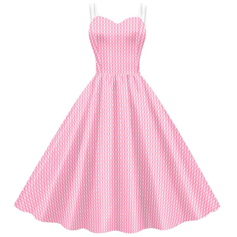 Movie Barbie Skirt Digital Printing Pink Checked Dress