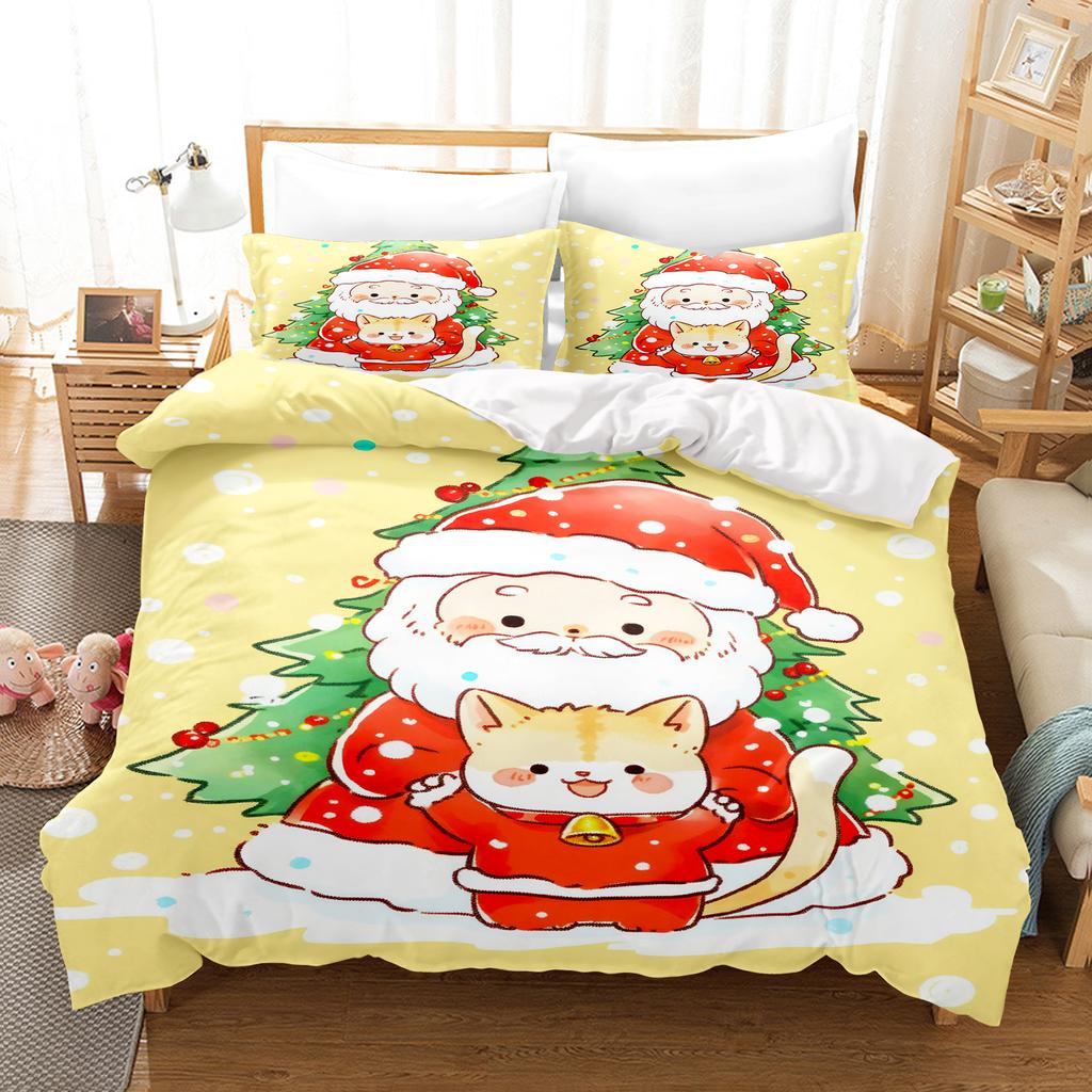 Christmas Bedding Set Duvet Cover Comforte 3D Children'S Cute Printed Cartoon 100% Polyester 3-Piece Set 1 Quilt Cover