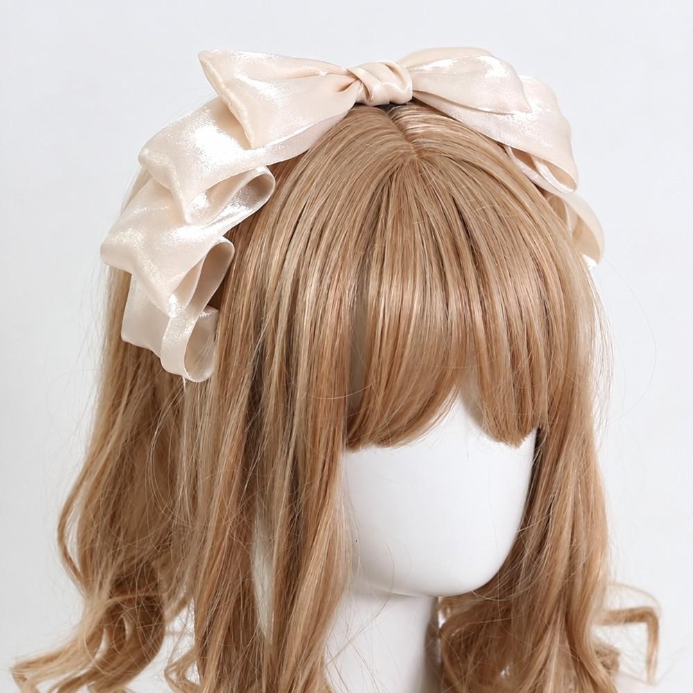 Organza Lolita Headband Big Bow Ribbon Headpiece Korean Style Ruffled Hair Band  For Women