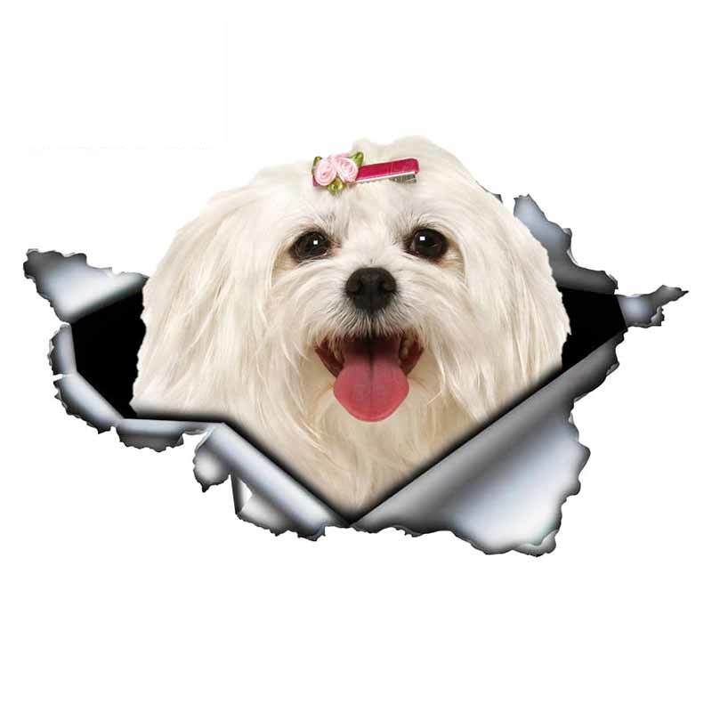 13cm X 6cm 1 Pcs Cute Maltese Car Sticker Pet Dog Car Decoration Torn Metal Decal Reflective Sticker Waterproof Car Styling