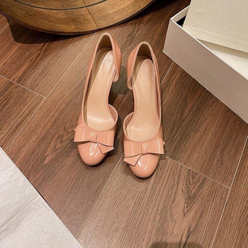 Fashion Bow High Heels Summer New Round Toe Shallow Mouth Cover Foot Temperament High-grade Non-tiring Foot Women's Shoes