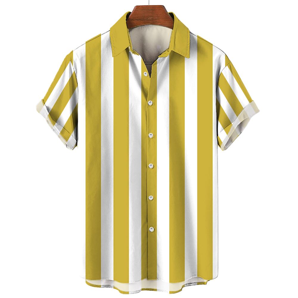 Herren Sommer Streifen Freizeit Hemd Hawaiianisch 3D Druck Kurzarm Strandbekleidung Urlaubsmode Sozialer Revers Knopf Kleidung