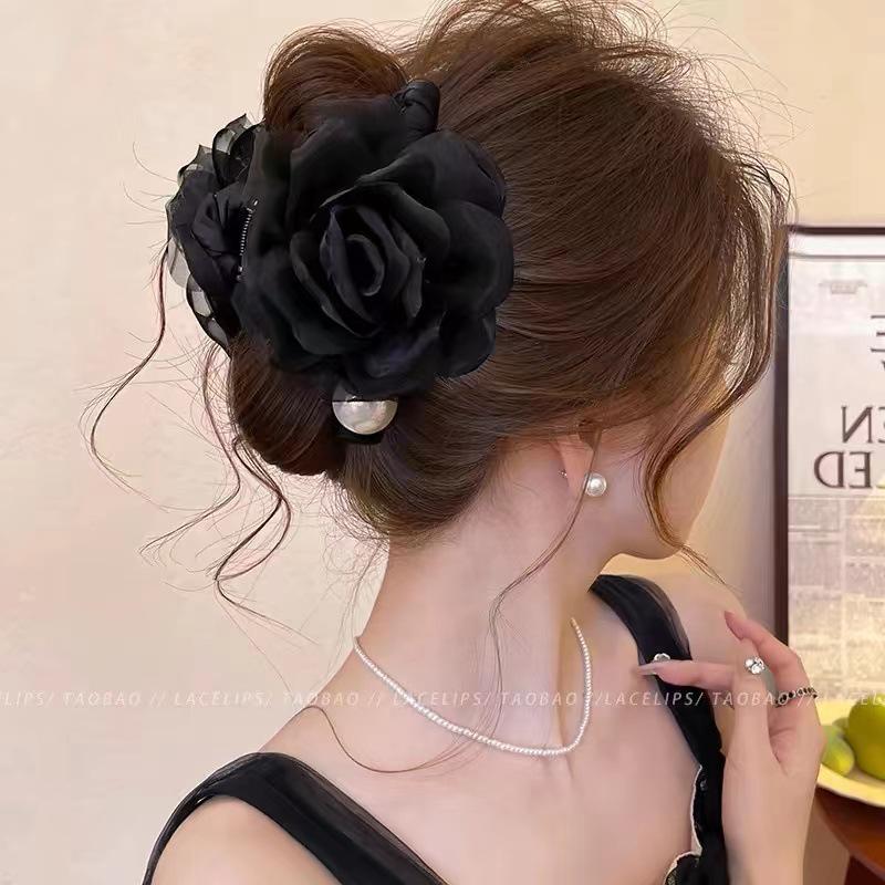 Korean High-End Acrylic Flower Hair Clip for Women - Large Shark Clip for Voluminous Styles
