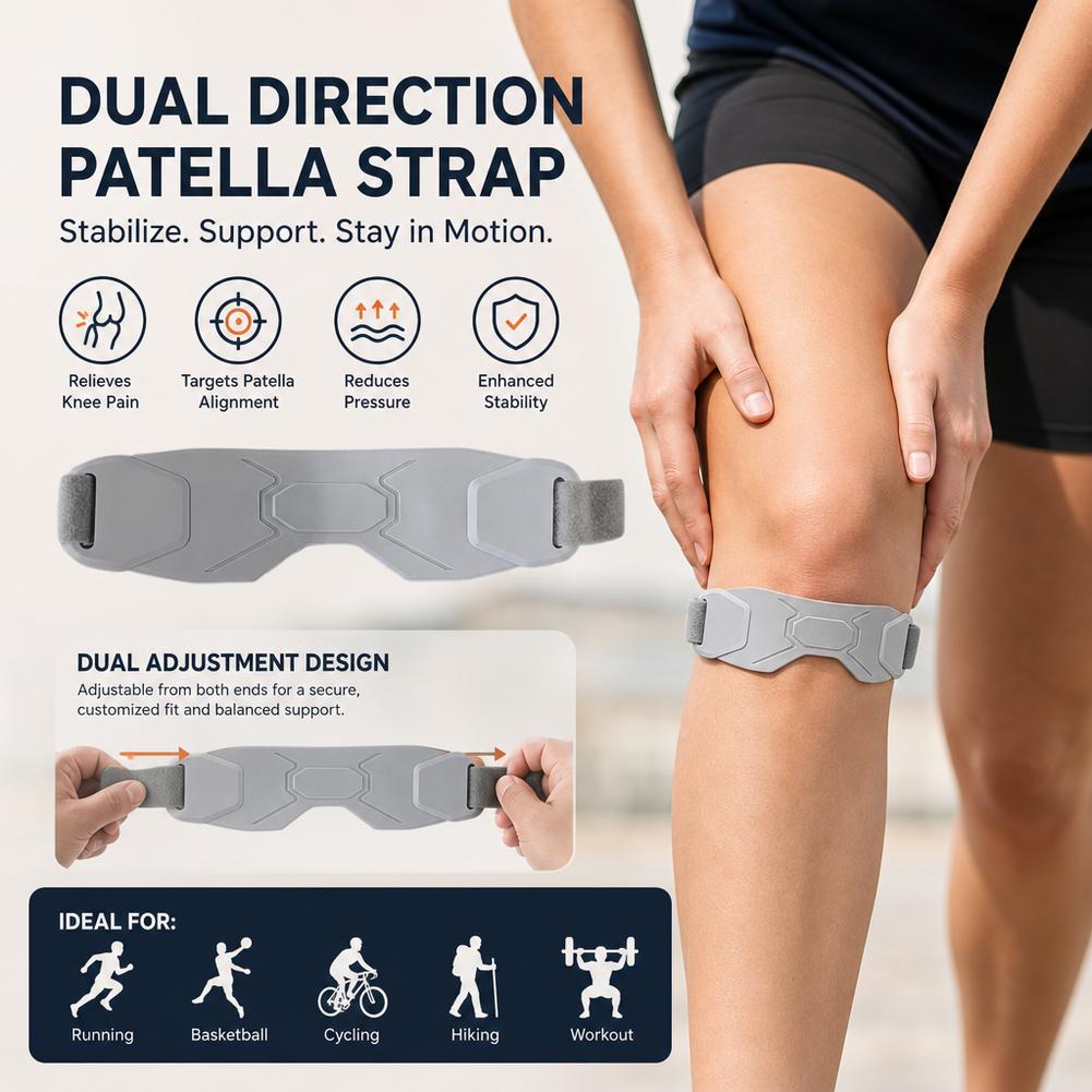 1 Pair Adjustable Patella Knee Strap Silicone Support Band for Pain Relief Breathable Sports Knee Brace for Running/Basketball/Fitness
