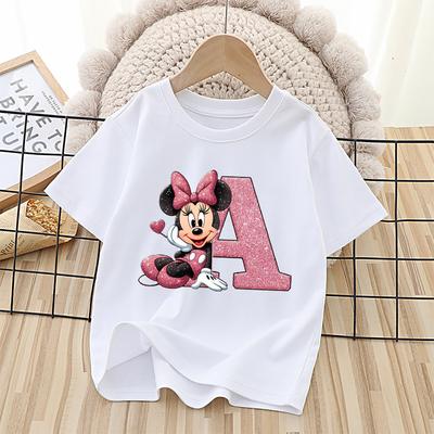 Disney Mickey Minnie Mouse Kids Cotton T-Shirts Anime Cartoon Printed Letter Tops Summer Pullover Casual Children Clothes Gift