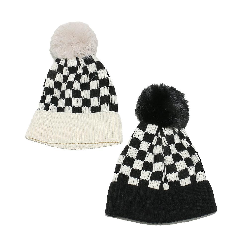 Temu Autumn and Winter New Knitted Hat Women's Casual Versatile Checkerboard Plaid Wool Hat Women's Winter