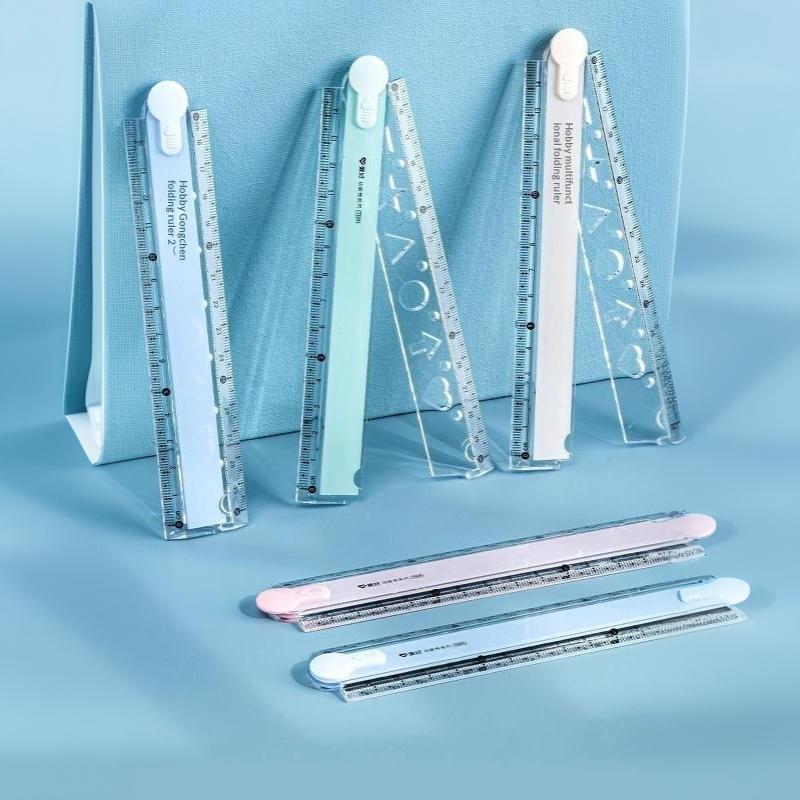 1Pcs Multifunctional Folding Ruler, 4 Colors Available, Clear Scale, Portable For Geometry Drawing & Measuring At School Home