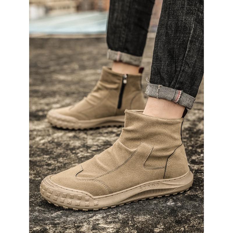 Men's Autumn-Winter Trendy Versatile Workwear Shoes, British Retro Short Boots, Wear-Resistant Mid-Top Footwear.