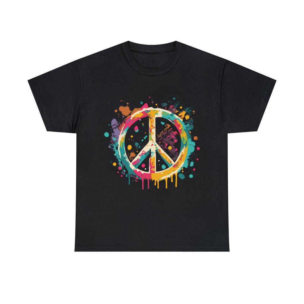 T-shirt Grafica con Pittura a Schizzi e Graffiti Segno della Pace, S-5XL