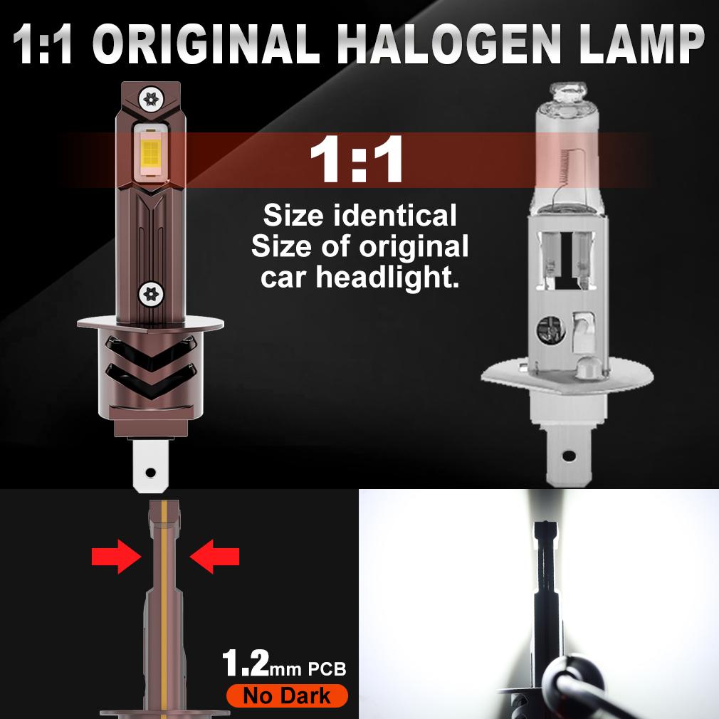 2Pcs H1 LED Headlight Turbo Bulbs Canbus Mini Wireless Lamps W/ Fan 25000LM CSP Chips Super Bright Car Fog Lights Headlamp Plug&Play 6500K White