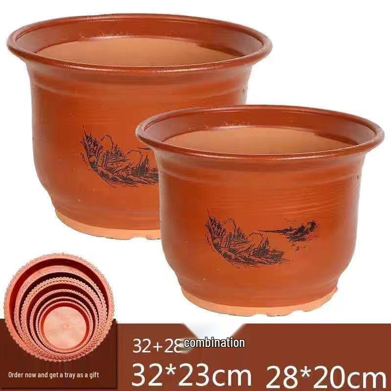 Extra-Large Purple Clay Ceramic Bonsai and Orchid Flower Pot
