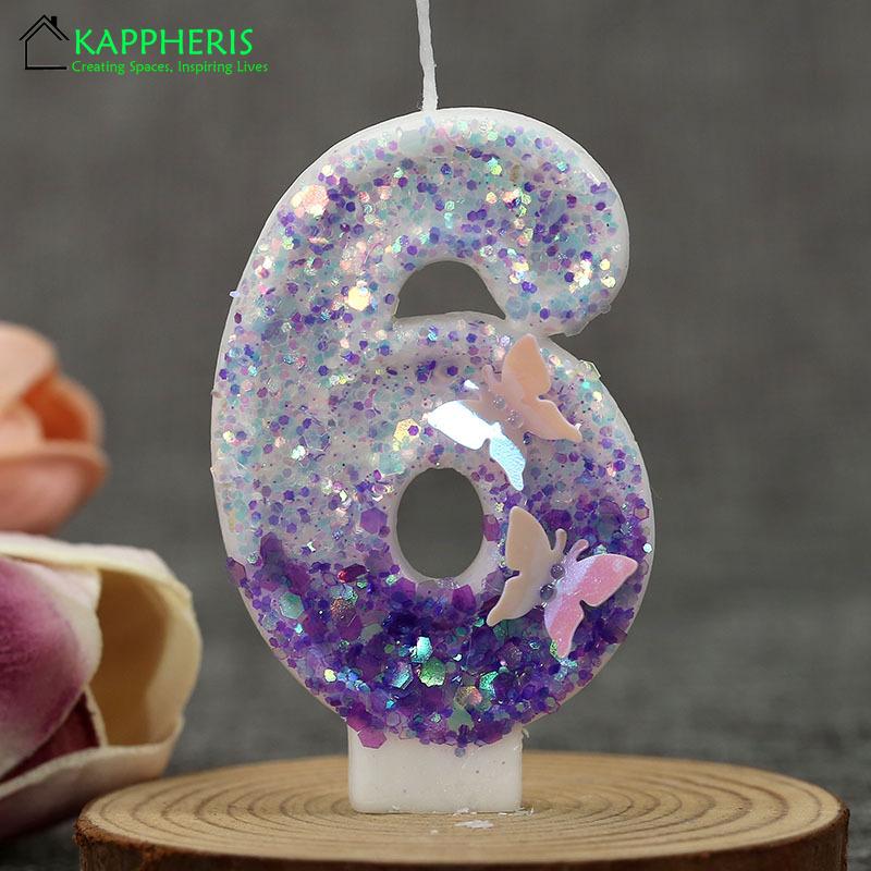 Sparklers Birthday Candle 1 Year Girl Birthday Candles for Cakes Purple Butterfly Number Cake Topper Party Decor
