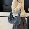 New Crossbody Bag Wrinkled Embroidery Letters Washed Denim Hobo Bag Lazy Style Comfortable and Versatile Texture Shoulder Bags