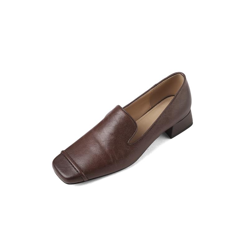 Fashion New Genuine Leather Mid Thick Heels High-quality Pumps Women Square Toe Retro Pumps Office Shoes Luxury Shoes for Women 2025