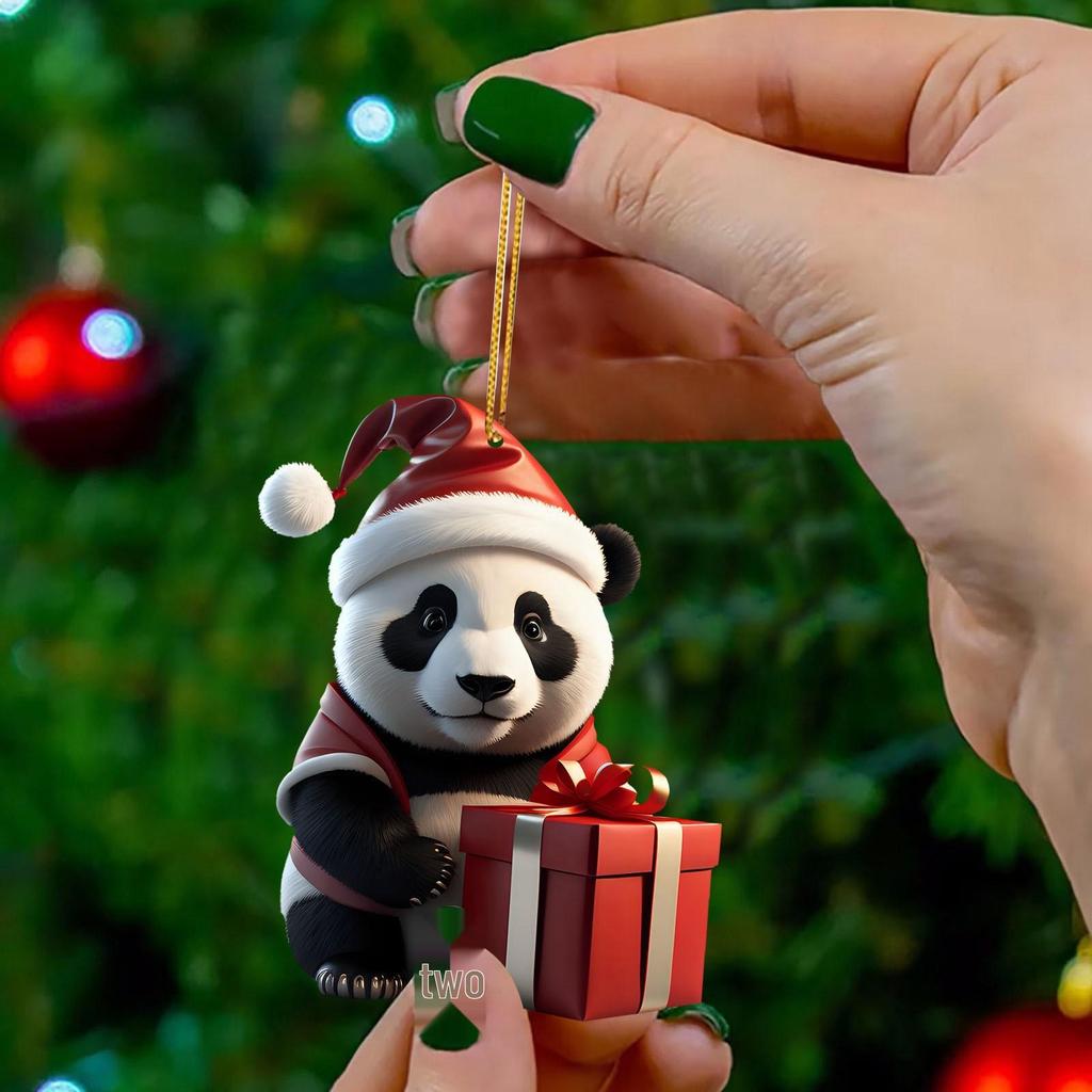 Christmas Panda Pendant: Acrylic Cartoon Panda for Tree or Car Decoration